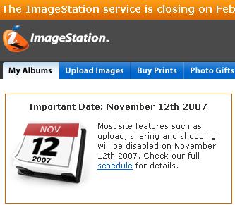 Sony ImageStation service is closing on Feb. 1st,2008 moving to Shutterfly 