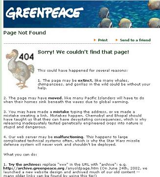 http://www.greenpeace.org/ Cool Collection of Error 404 : Page Not Found Collection Art, Website Error, Site Not Found