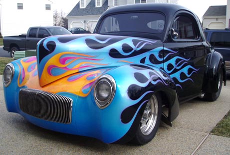 art, automobile, cars, chrysler, customs, customs-41-willys, drag-race, fire, hot-rod, hotwheels, mods, blue black 1941 Willy