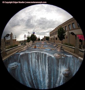 Waterfall 3D, Amazing ,Street Artist,Edgar Mueller, Edgar, Mueller, 3D Floor Art, Cool Stuff, Street Art, Pavement Art, 3D Pavement Art